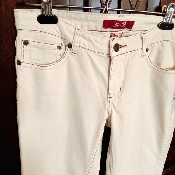 NWT! Seven 7 Premium Ivory Denim Jeans with Contrast Stitching - Picture 5 of 10